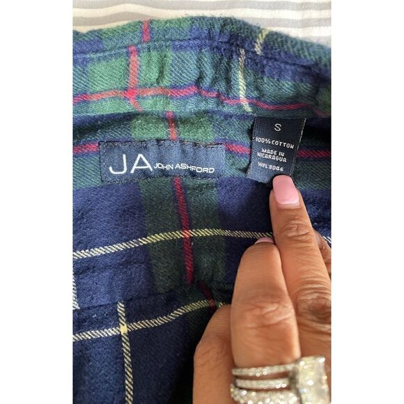 John Ashford Green Blue Flannel long sleeve button down top - Picture 2 of 2